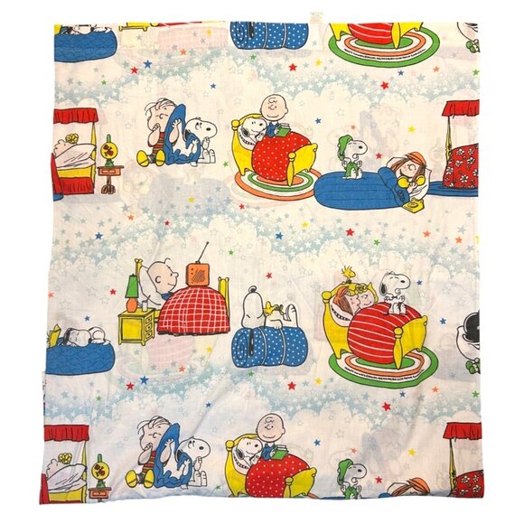 Vintage Peanuts Snoopy Twin Flat Bed Sheet Charlie Brown Sleepover - Picture 1 of 4